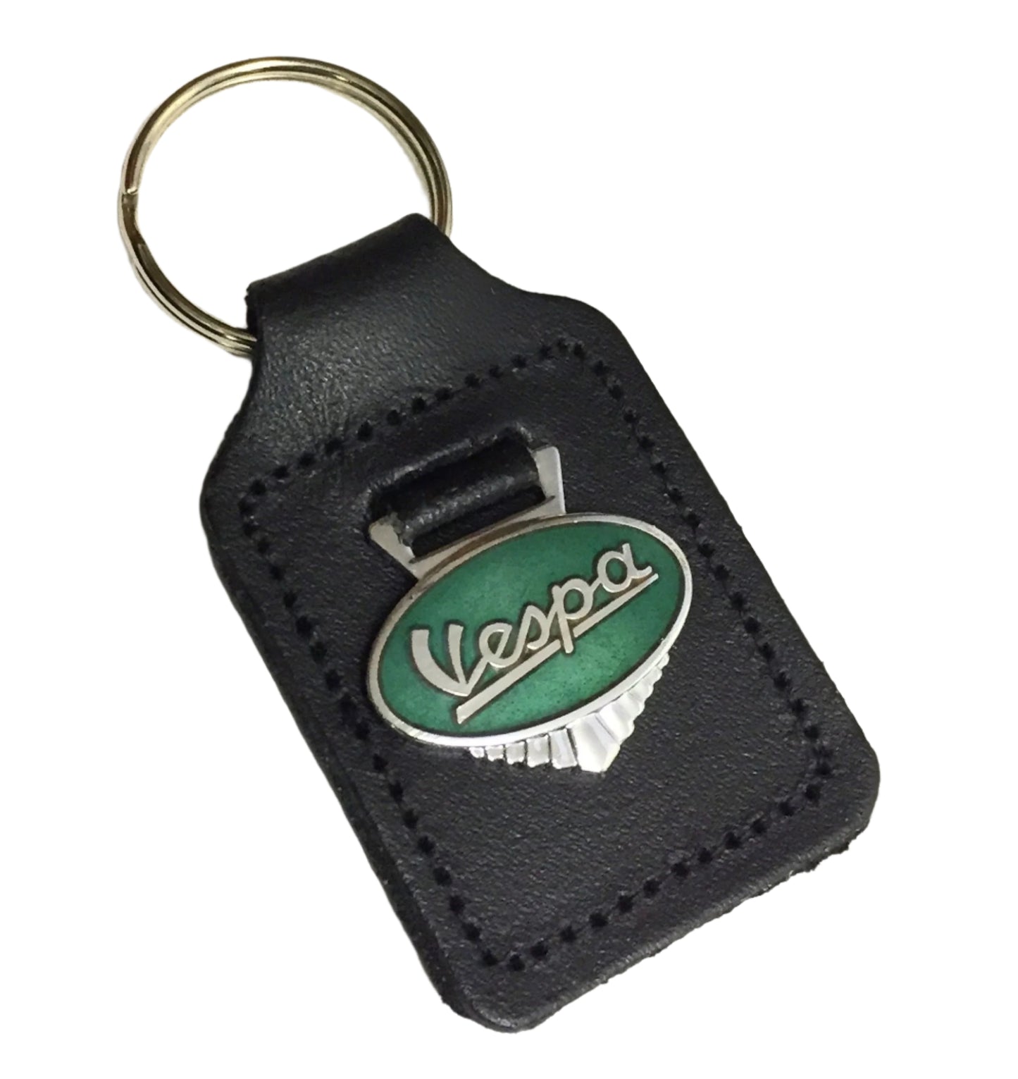 Vespa enamel badge leather key fob ring Green