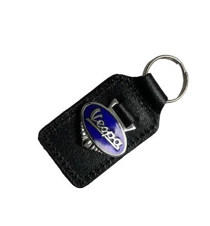 Vespa enamel badge leather key fob ring Dark Blue