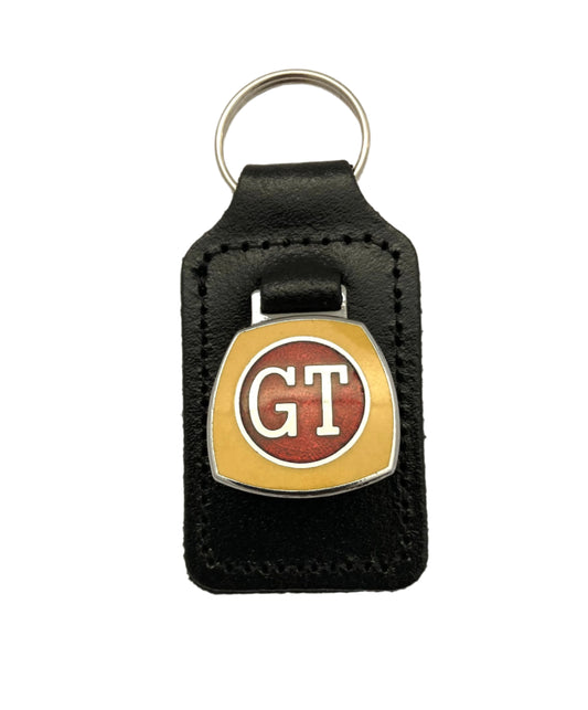 "G T" enamel badge leather key fob ring