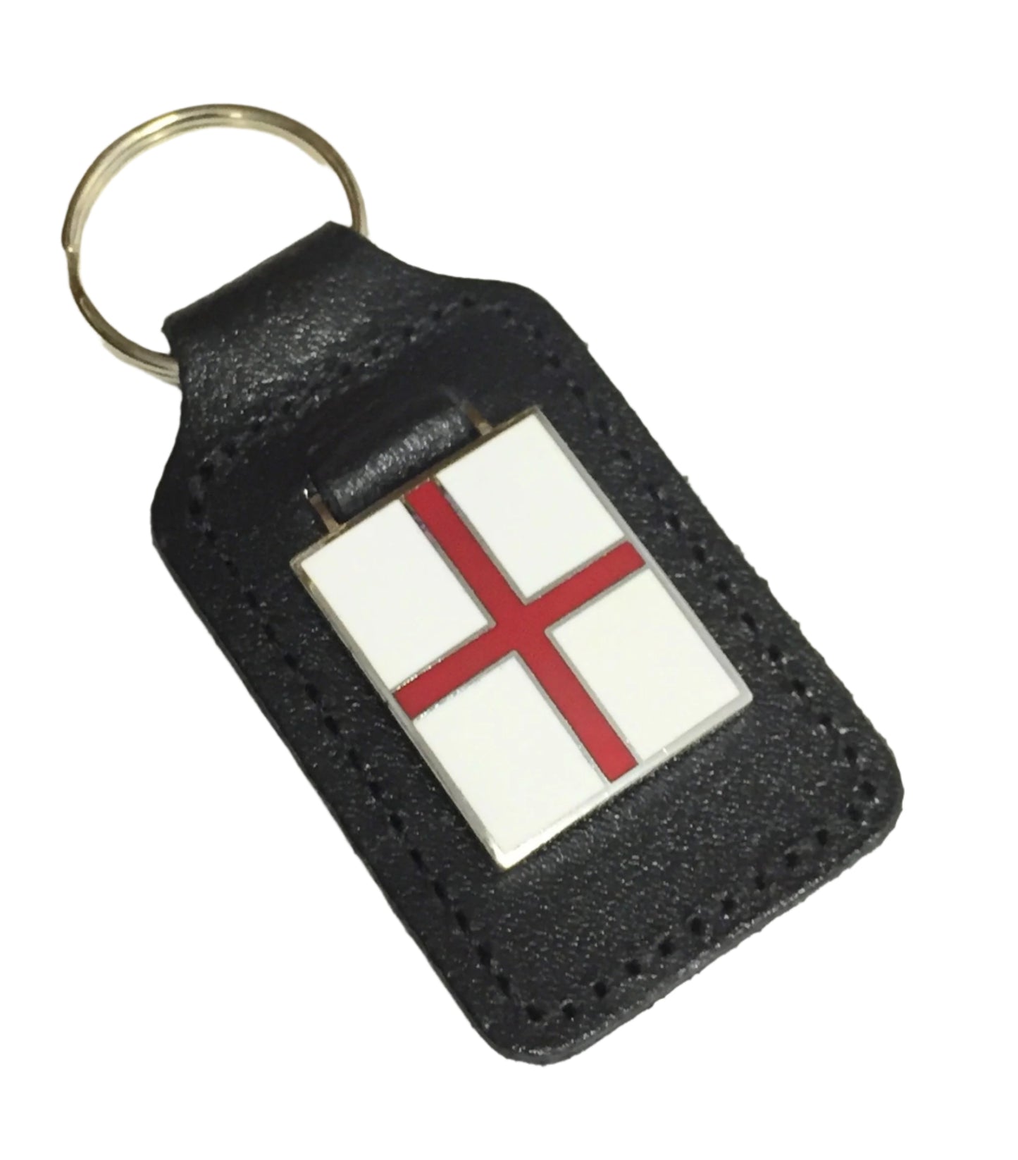 St George's Cross enamel badge leather key fob ring