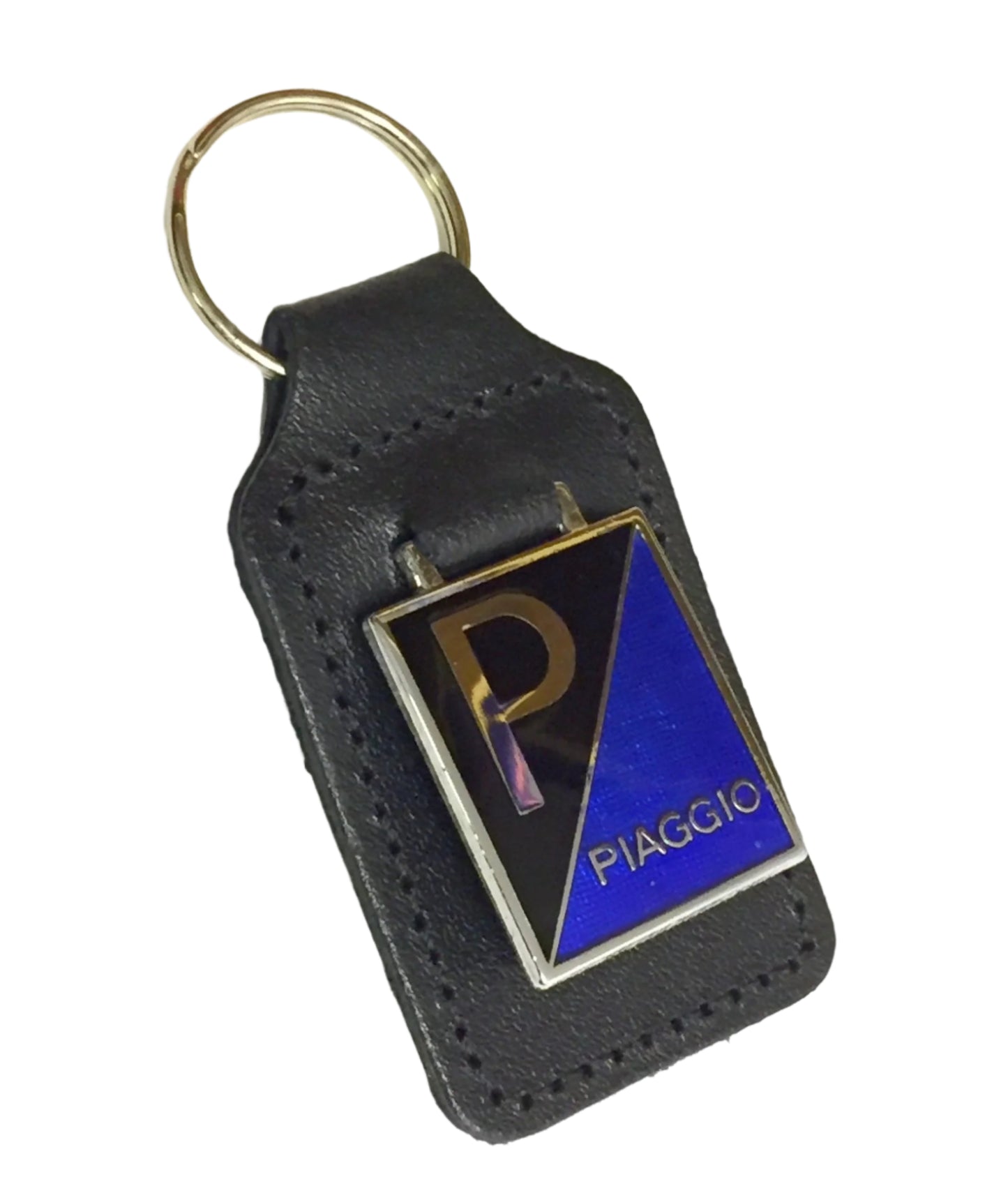 Piaggio enamel badge leather key fob ring