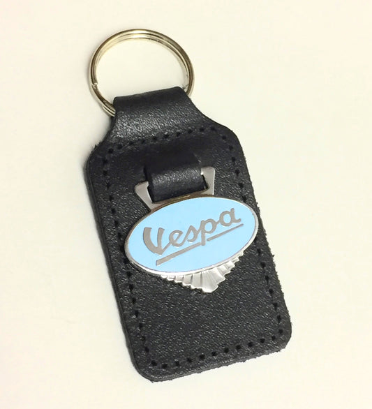 Vespa enamel badge leather key fob ring Light Blue