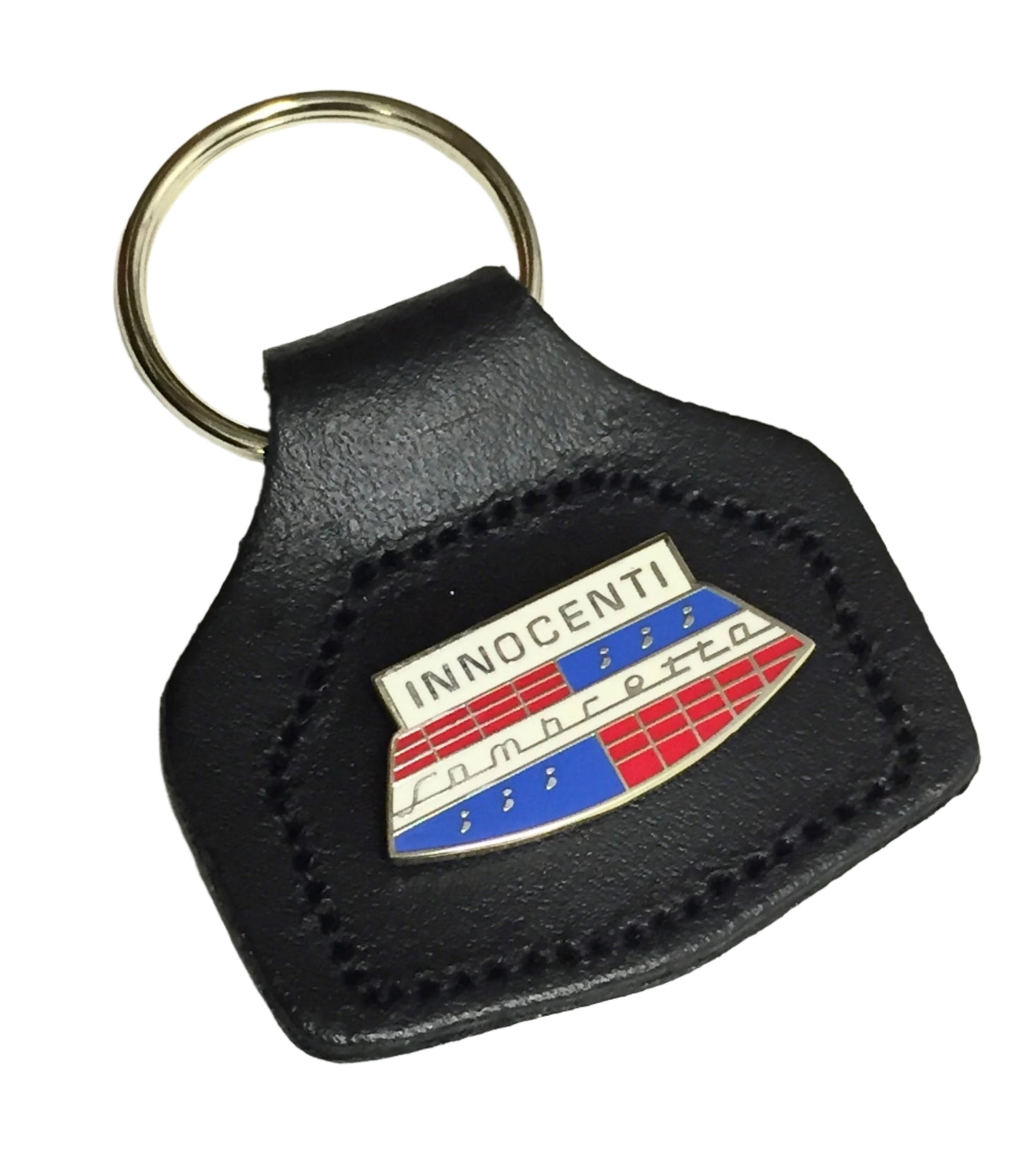 Innocenti Lambretta enamel badge leather key fob ring