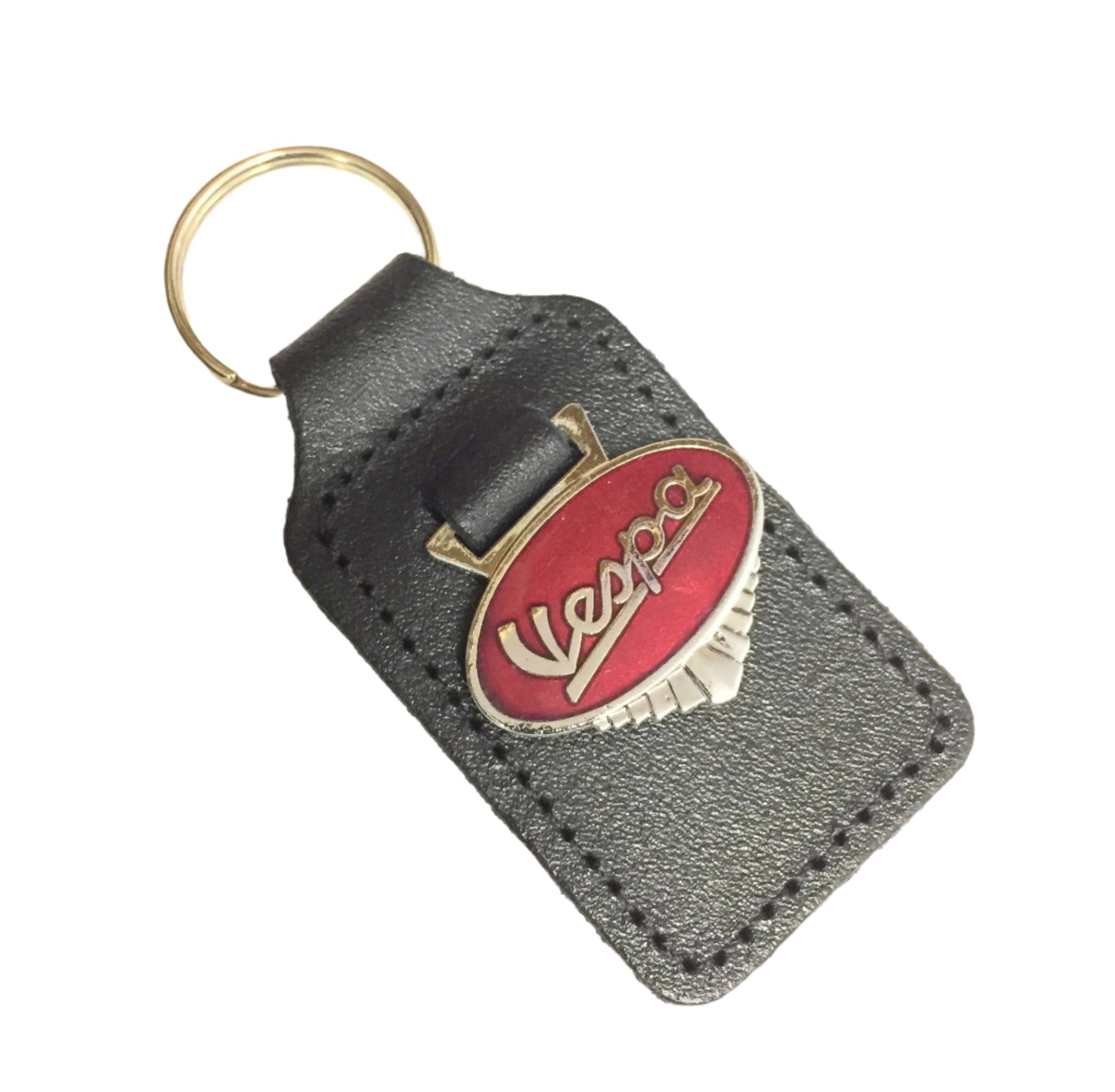 Vespa enamel badge leather key fob ring Red