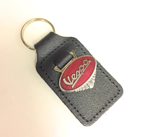 Vespa enamel badge leather key fob ring Red