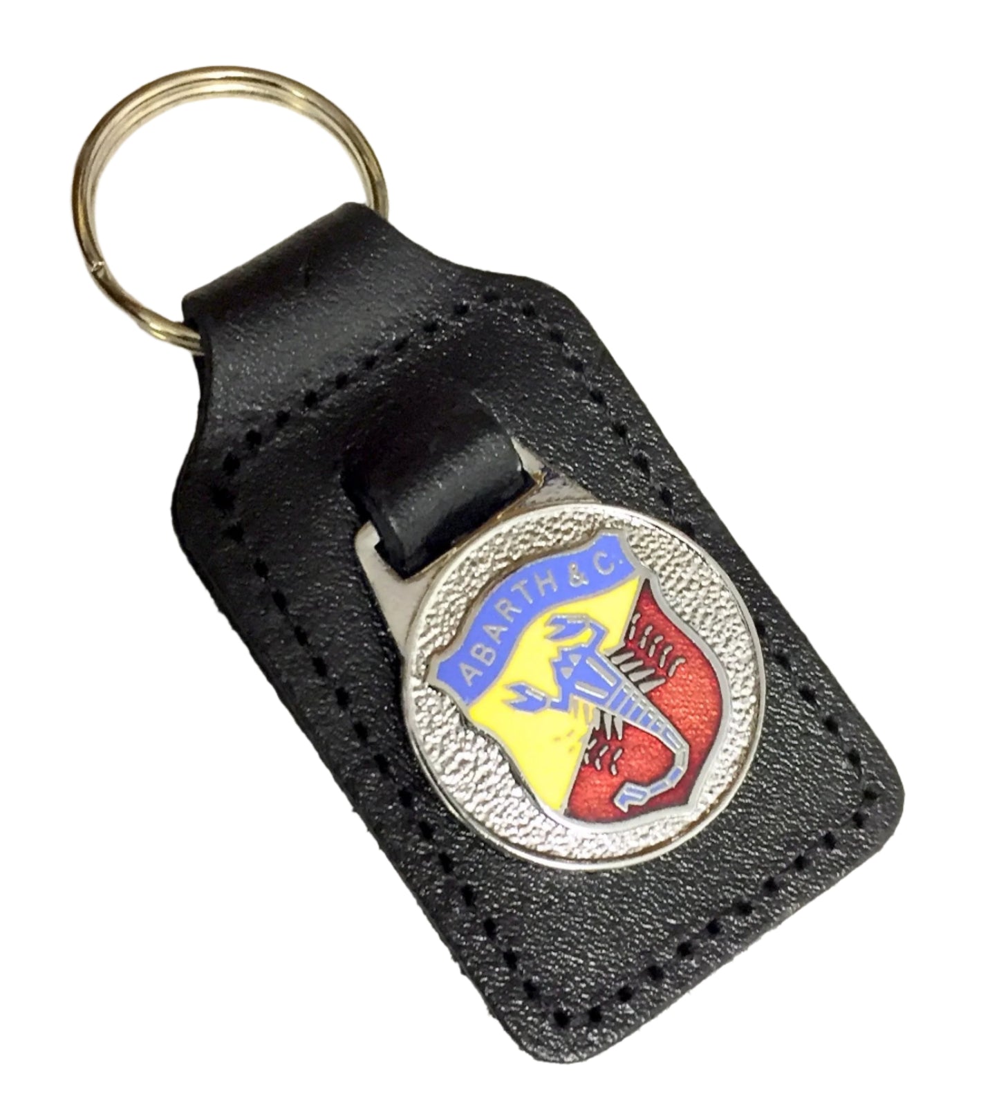 Abarth enamel badge leather key fob ring