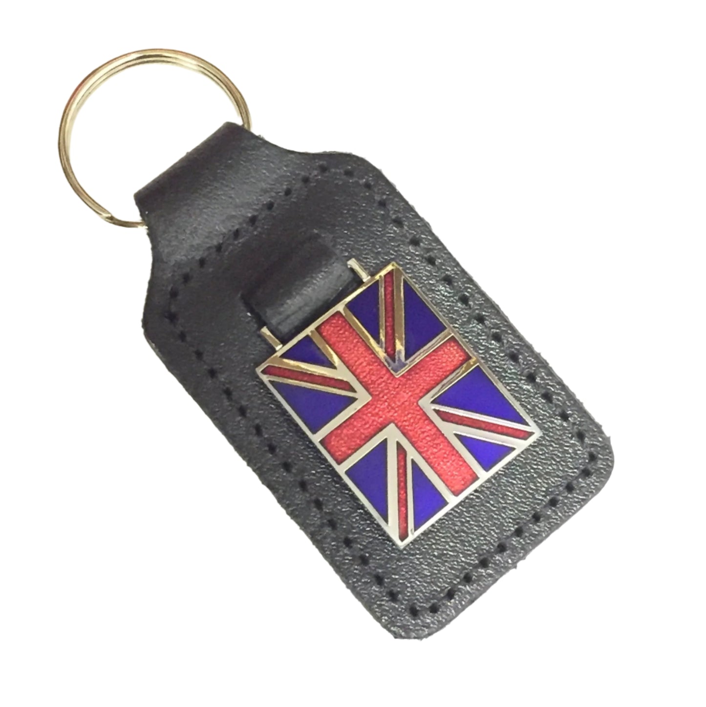 Union Jack Flag enamel badge leather key fob ring