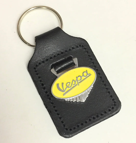 Vespa enamel badge leather key fob ring Yellow