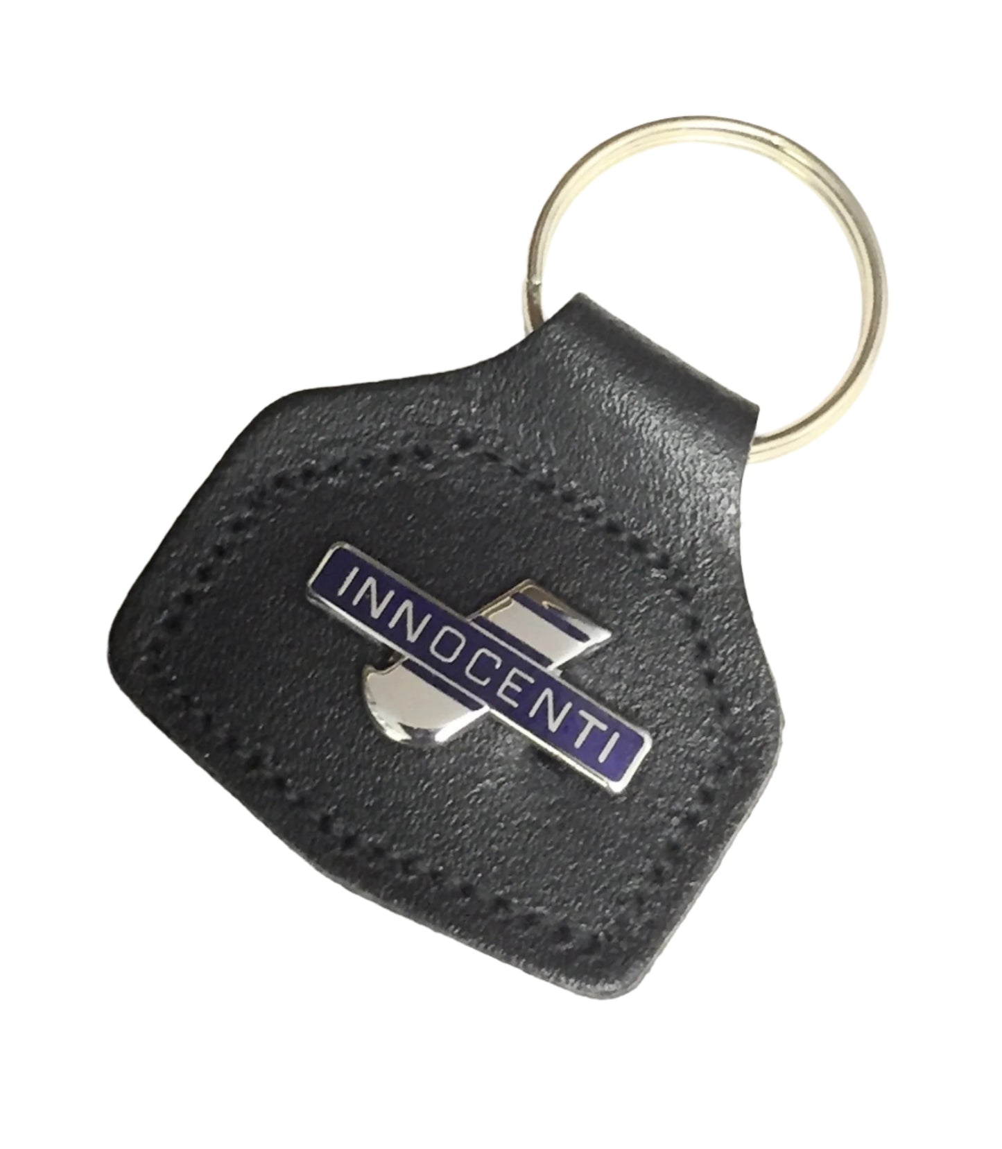 Innocenti enamel badge leather key fob ring