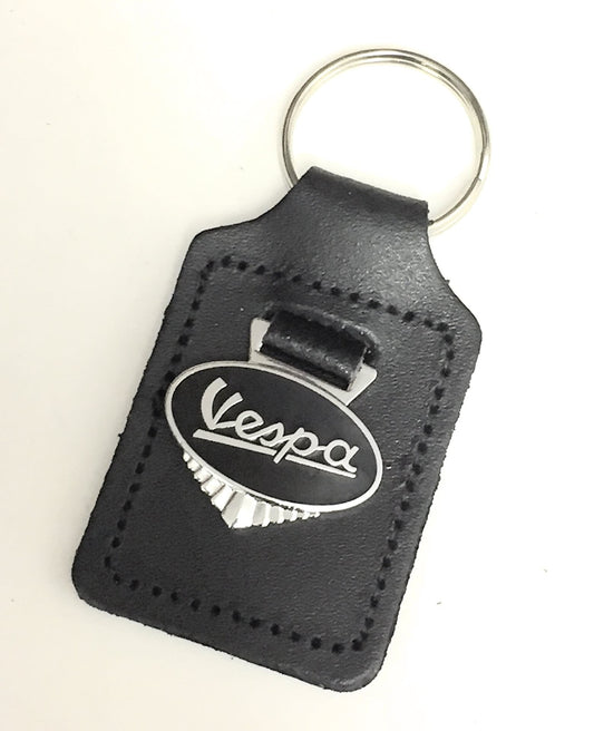 Vespa enamel badge leather key fob ring Black