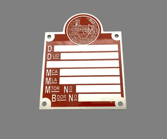 Spanish 1950's identity plate RED