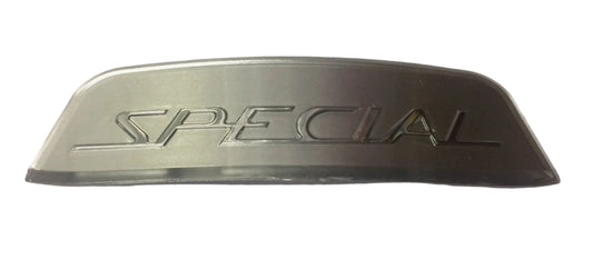 Lambretta silver "Special" shaped rear frame badge