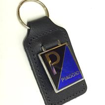 Piaggio enamel badge leather key fob ring 