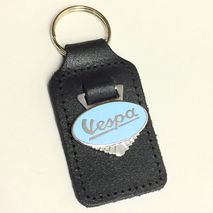 Vespa enamel badge leather key fob ring Light Blue
