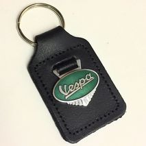 Vespa enamel badge leather key fob ring Green