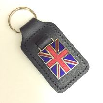 Union Jack Flag enamel badge leather key fob ring 